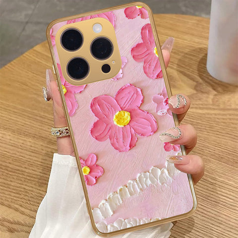 iPhone 13 Pro Max Cover - Floral Series - Design 2 - Pink - HQ Premium Shine Durable Golden Electroplate Case