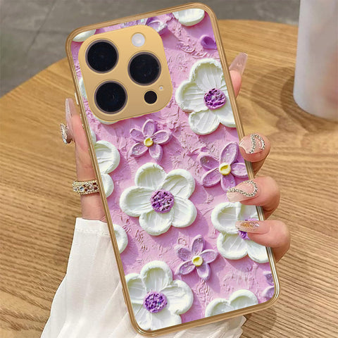 iPhone 14 Pro Max Cover - Floral Series - Design 4 - Purple & White - HQ Premium Shine Durable Golden Electroplate Case