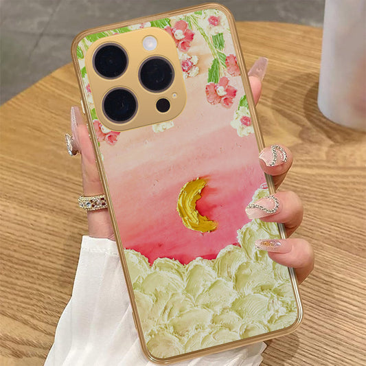 iPhone 16 Pro Max Cover - Floral Series - Design 7 - Pink & Yellow - HQ Premium Shine Durable Golden Electroplate Case