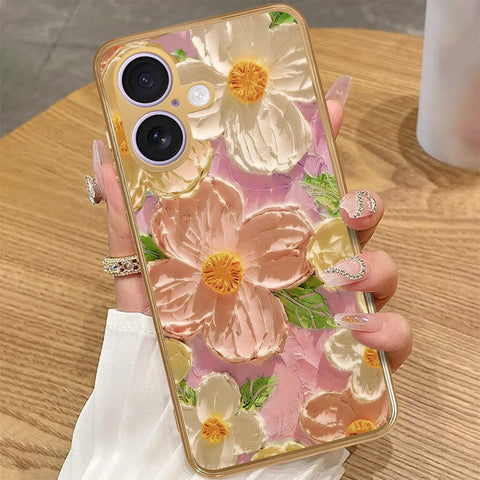 iPhone 16 - Floral Series - Design 11 - White & Green - HQ Premium Shine Durable Golden Electroplate Case