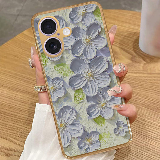 iPhone 17 - Floral Series - Design 12 - Grey & Green - HQ Premium Shine Durable Golden Electroplate Case