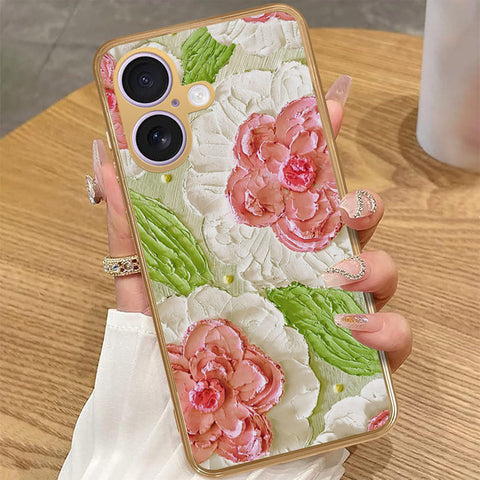iPhone 16 - Floral Series - Design 13 - Offwhite & Green - HQ Premium Shine Durable Golden Electroplate Case