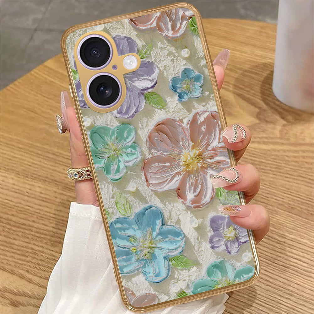 iPhone 17 - Floral Series - Design 14 - Blue & Purple - HQ Premium Shine Durable Golden Electroplate Case