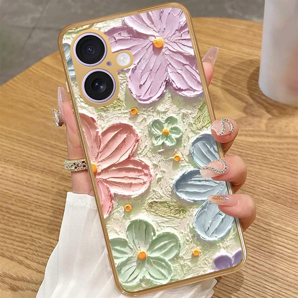 iPhone 17 - Floral Series - Design 15 - Blue & Green - HQ Premium Shine Durable Golden Electroplate Case