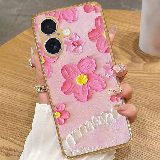 iPhone 17 - Floral Series - Design 2 - Pink - HQ Premium Shine Durable Golden Electroplate Case