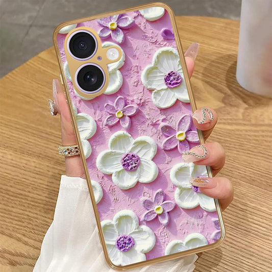 iPhone 17 - Floral Series - Design 4 - Purple & White - HQ Premium Shine Durable Golden Electroplate Case