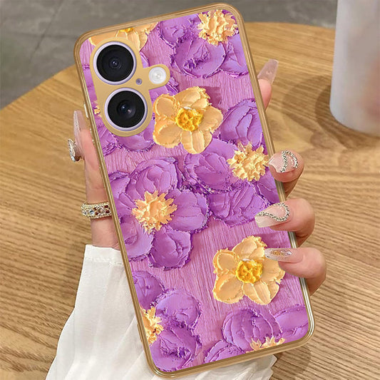 iPhone 16 Plus - Floral Series - Design 8 - Purple & Yellow - HQ Premium Shine Durable Golden Electroplate Case