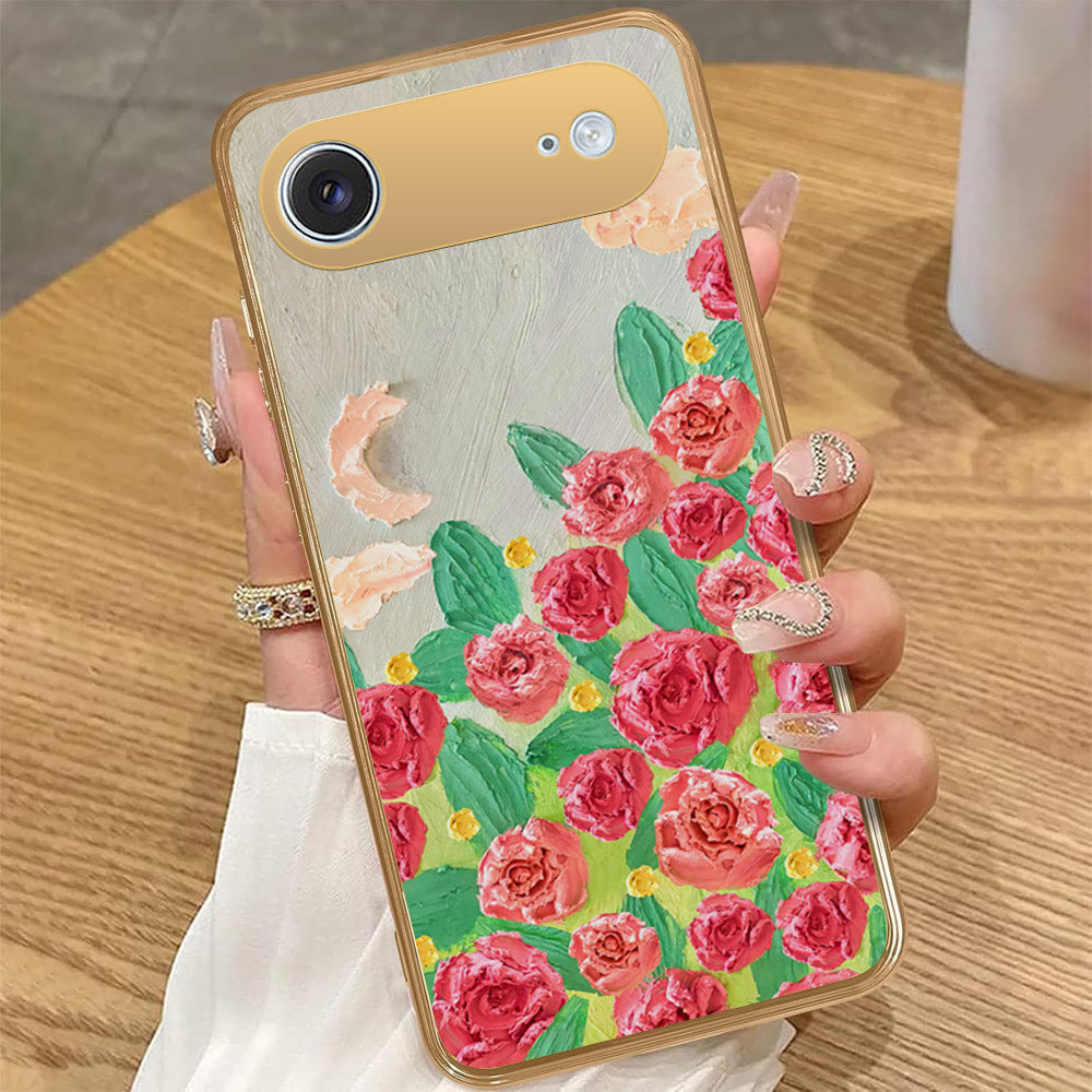 iPhone 17 Air - Floral Series - Design 10 - Red & Green - HQ Premium Shine Durable Golden Electroplate Case
