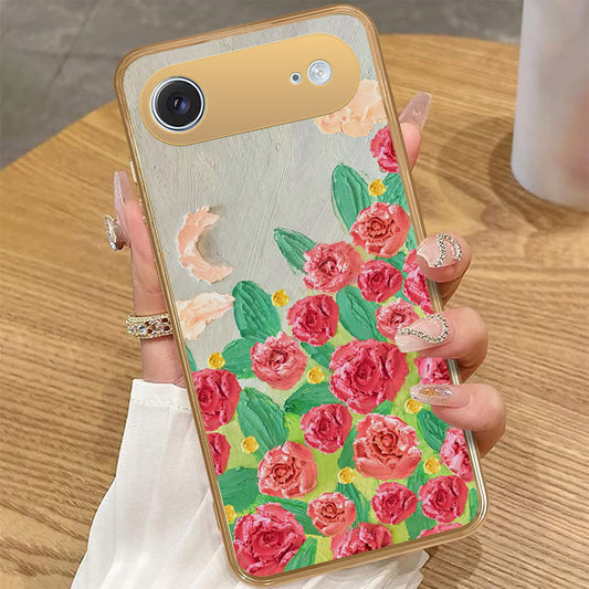 iPhone 17 Air - Floral Series - Design 10 - Red & Green - HQ Premium Shine Durable Golden Electroplate Case