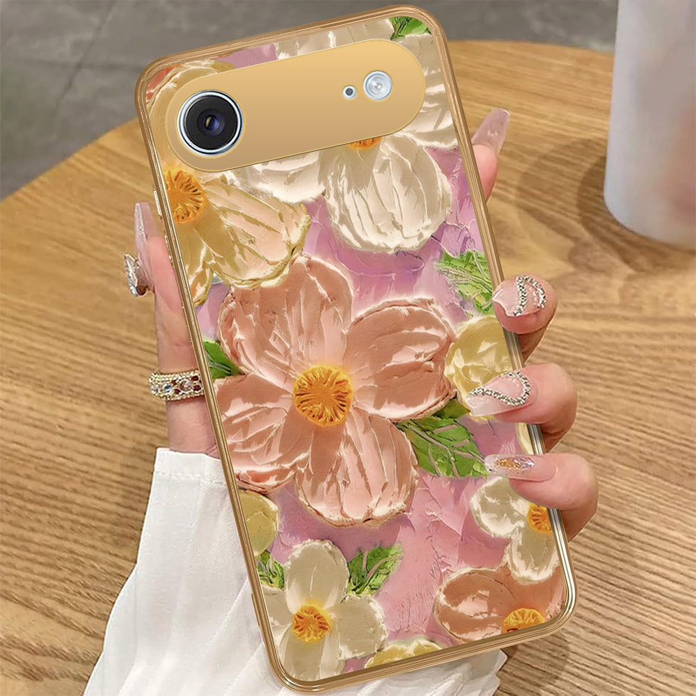 iPhone 17 Air - Floral Series - Design 11 - White & Green - HQ Premium Shine Durable Golden Electroplate Case