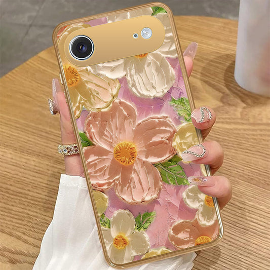 iPhone 17 Air - Floral Series - Design 11 - White & Green - HQ Premium Shine Durable Golden Electroplate Case