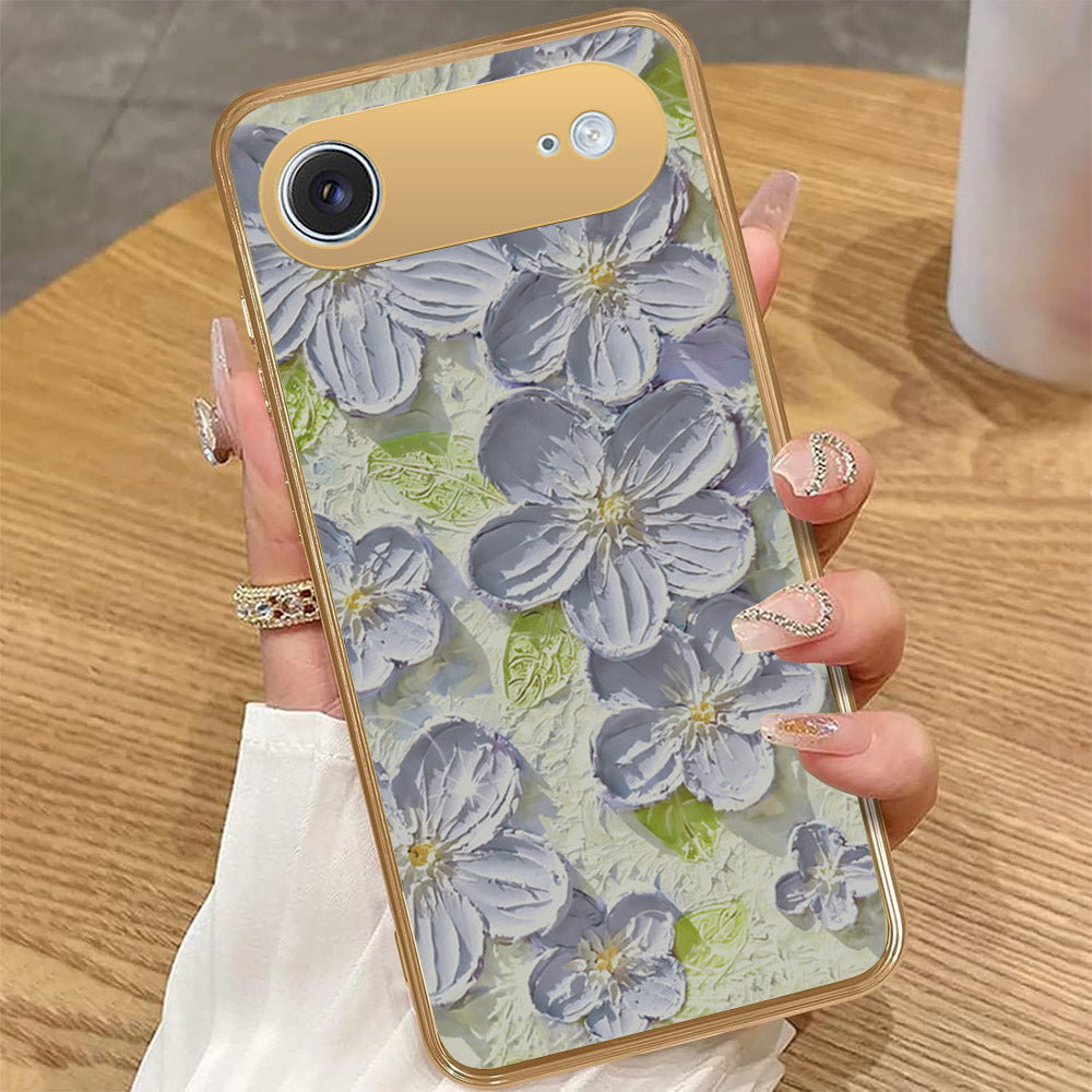iPhone 17 Air - Floral Series - Design 12 - Grey & Green - HQ Premium Shine Durable Golden Electroplate Case