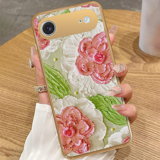 iPhone 17 Air - Floral Series - Design 13 - Offwhite & Green - HQ Premium Shine Durable Golden Electroplate Case
