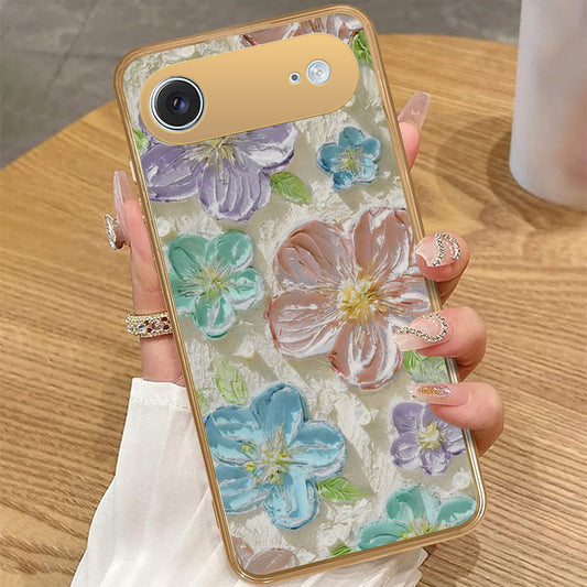 iPhone 17 Air - Floral Series - Design 14 - Blue & Purple - HQ Premium Shine Durable Golden Electroplate Case
