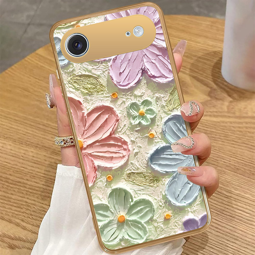 iPhone 17 Air - Floral Series - Design 15 - Blue & Green - HQ Premium Shine Durable Golden Electroplate Case