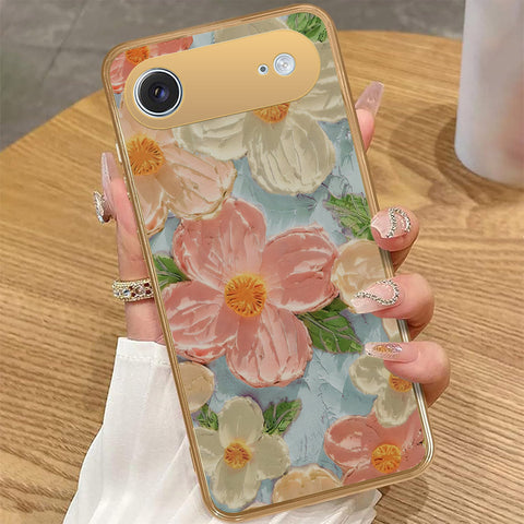 iPhone 17 Air - Floral Series - Design 16 - Cyan & Pink - HQ Premium Shine Durable Golden Electroplate Case