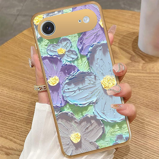 iPhone 17 Air - Floral Series - Design 1 - Purple & Aqua - HQ Premium Shine Durable Golden Electroplate Case