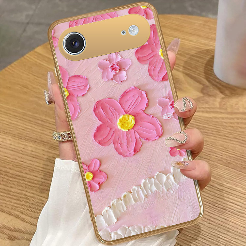 iPhone 17 Air - Floral Series - Design 2 - Pink - HQ Premium Shine Durable Golden Electroplate Case