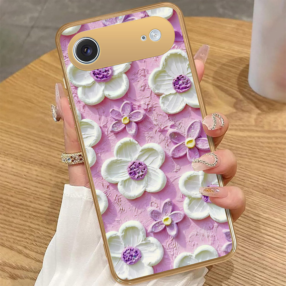 iPhone 17 Air - Floral Series - Design 4 - Purple & White - HQ Premium Shine Durable Golden Electroplate Case