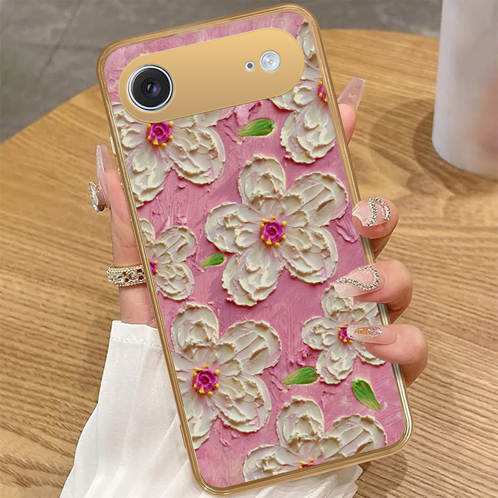 iPhone 17 Air - Floral Series - Design 5 - Pink & White - HQ Premium Shine Durable Golden Electroplate Case