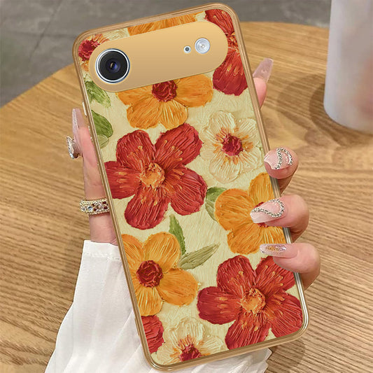 iPhone 17 Air - Floral Series - Design 6 - Red & Orange - HQ Premium Shine Durable Golden Electroplate Case