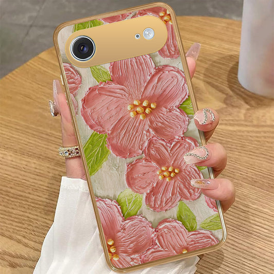 iPhone 17 Air - Floral Series - Design 9 - Pink & Green - HQ Premium Shine Durable Golden Electroplate Case