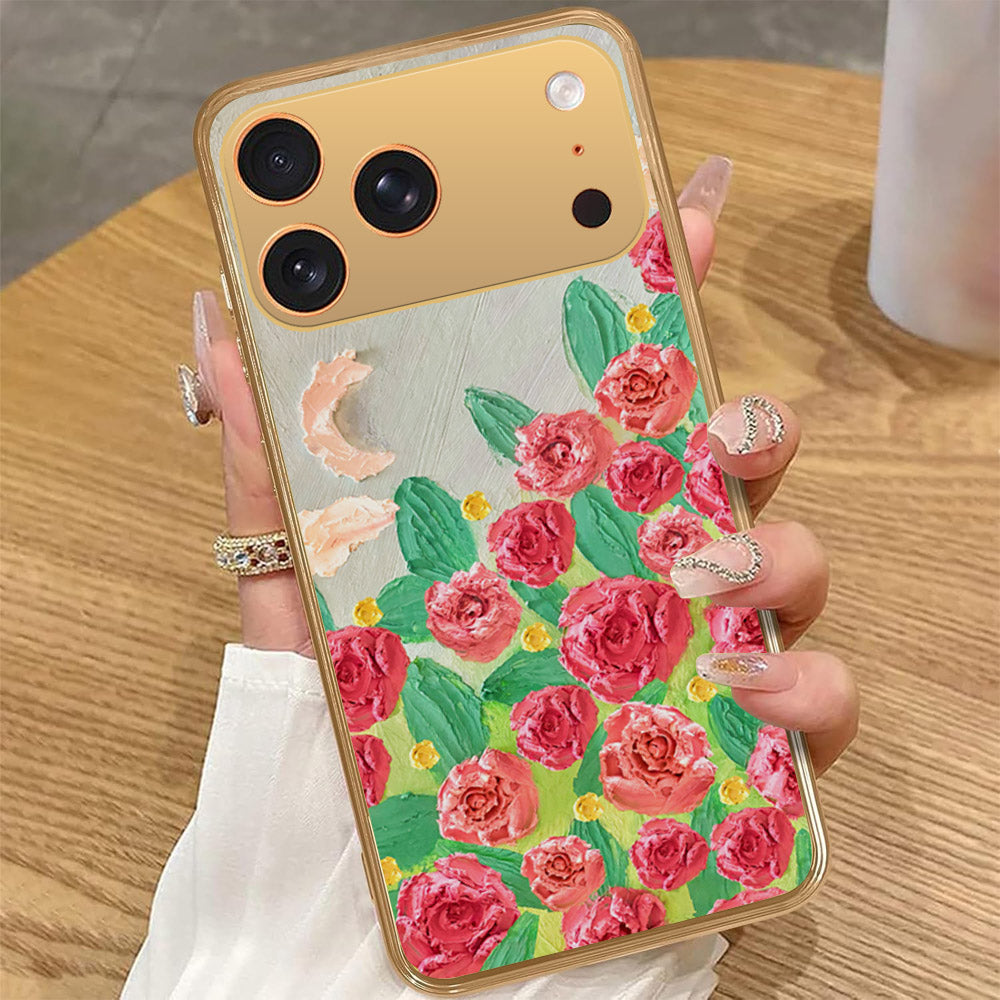 iPhone 17 Pro Max - Floral Series - Design 10 - Red & Green - HQ Premium Shine Durable Golden Electroplate Case