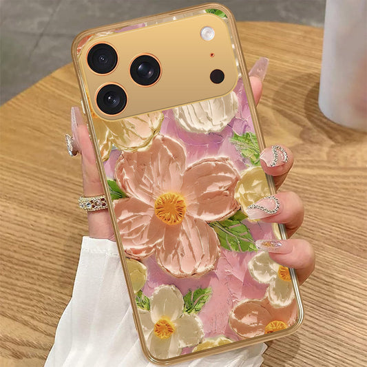 iPhone 17 Pro Max - Floral Series - Design 11 - White & Green - HQ Premium Shine Durable Golden Electroplate Case