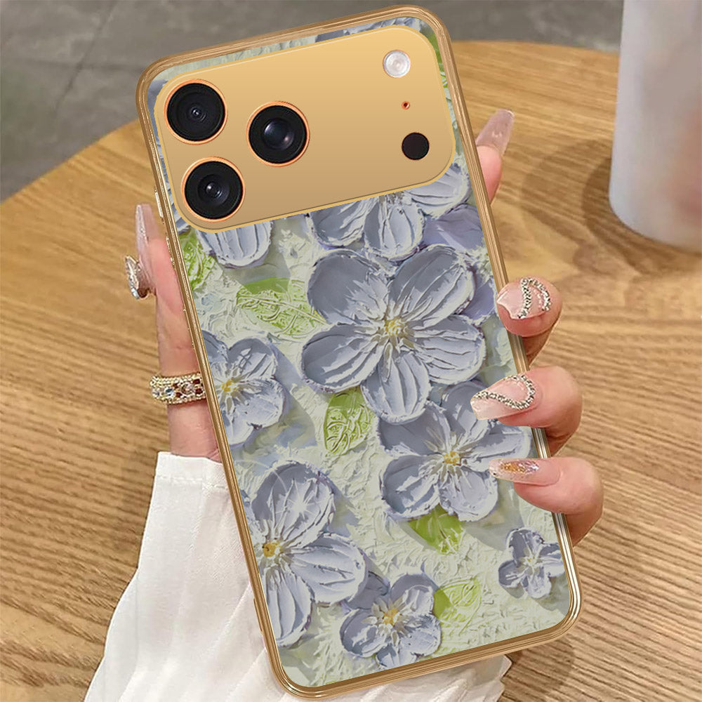 iPhone 17 Pro Max - Floral Series - Design 12 - Grey & Green - HQ Premium Shine Durable Golden Electroplate Case