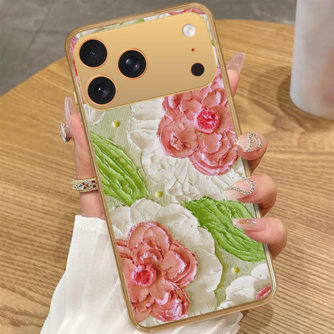 iPhone 17 Pro Max - Floral Series - Design 13 - Offwhite & Green - HQ Premium Shine Durable Golden Electroplate Case