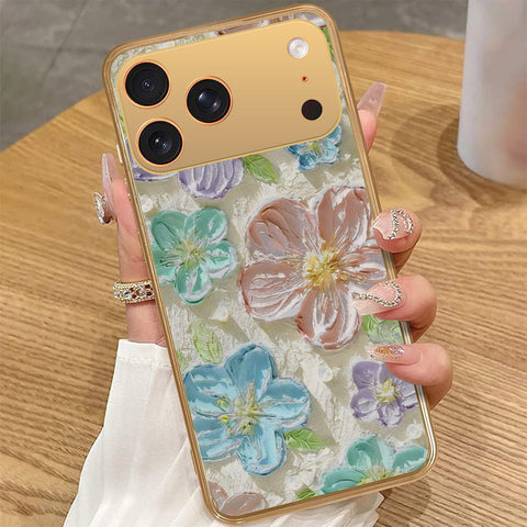 iPhone 17 Pro Max - Floral Series - Design 14 - Blue & Purple - HQ Premium Shine Durable Golden Electroplate Case