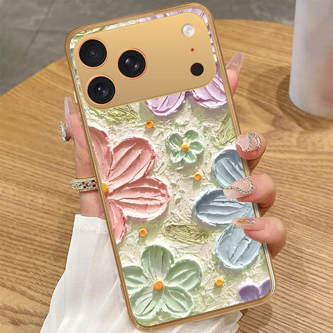 iPhone 17 Pro Max - Floral Series - Design 15 - Blue & Green - HQ Premium Shine Durable Golden Electroplate Case