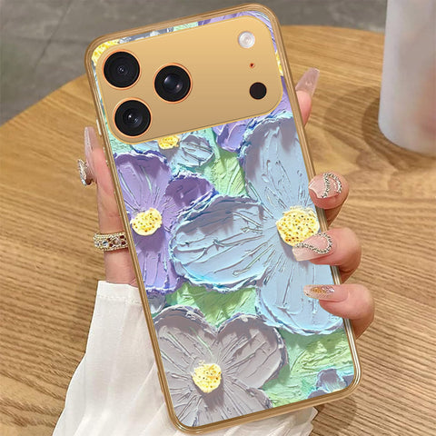 iPhone 17 Pro Max - Floral Series - Design 1 - Purple & Aqua - HQ Premium Shine Durable Golden Electroplate Case