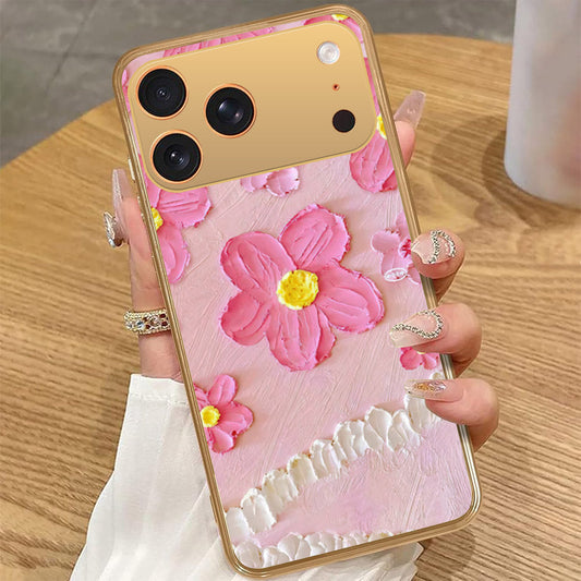 iPhone 17 Pro Max - Floral Series - Design 2 - Pink - HQ Premium Shine Durable Golden Electroplate Case