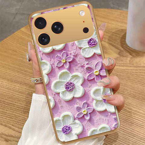 iPhone 17 Pro Max - Floral Series - Design 4 - Purple & White - HQ Premium Shine Durable Golden Electroplate Case