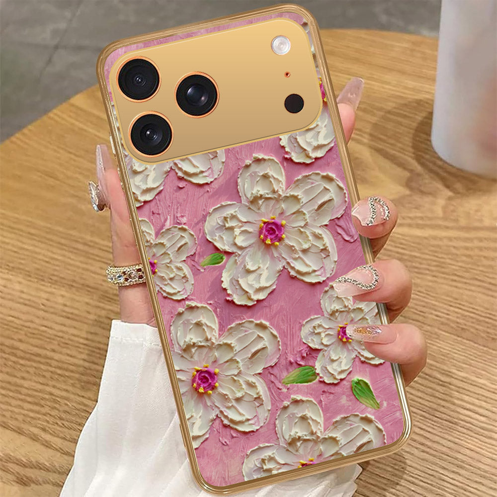 iPhone 17 Pro Max - Floral Series - Design 5 - Pink & White - HQ Premium Shine Durable Golden Electroplate Case