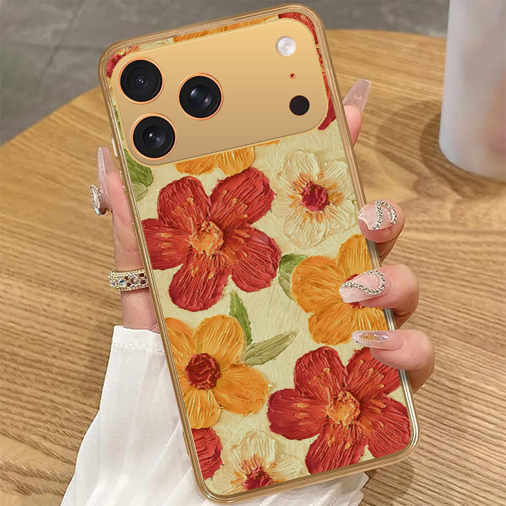 iPhone 17 Pro Max - Floral Series - Design 6 - Red & Orange - HQ Premium Shine Durable Golden Electroplate Case