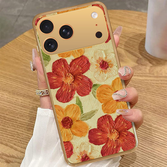 iPhone 17 Pro Max - Floral Series - Design 6 - Red & Orange - HQ Premium Shine Durable Golden Electroplate Case