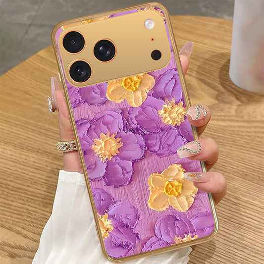 iPhone 17 Pro Max - Floral Series - Design 8 - Purple & Yellow - HQ Premium Shine Durable Golden Electroplate Case