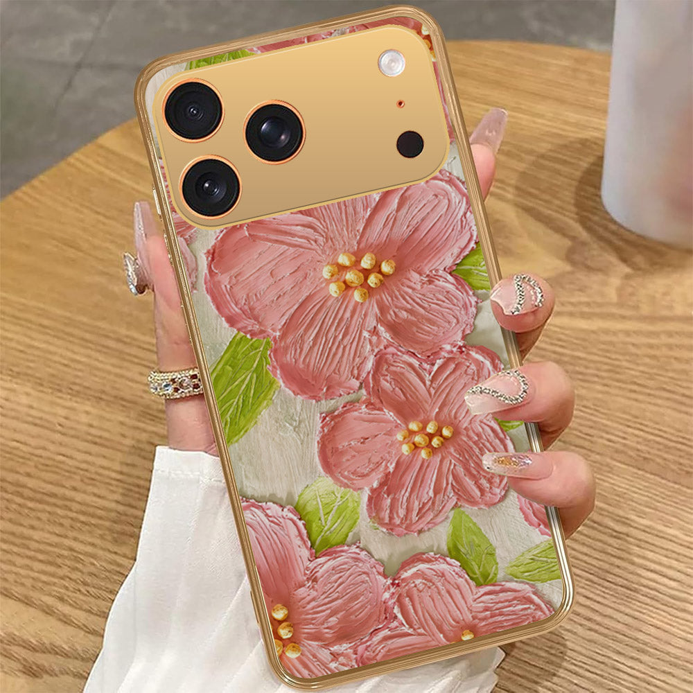 iPhone 17 Pro Max - Floral Series - Design 9 - Pink & Green - HQ Premium Shine Durable Golden Electroplate Case