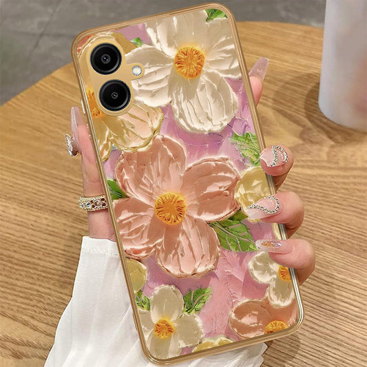 Samsung Galaxy A06 - Floral Series - Design 11 - White & Green - HQ Premium Shine Durable Golden Electroplate Case
