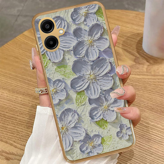 Samsung Galaxy A06 - Floral Series - Design 12 - Grey & Green - HQ Premium Shine Durable Golden Electroplate Case