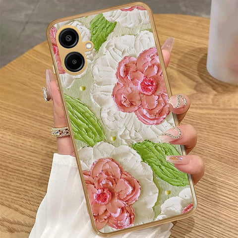 Samsung Galaxy A06 - Floral Series - Design 13 - Offwhite & Green - HQ Premium Shine Durable Golden Electroplate Case
