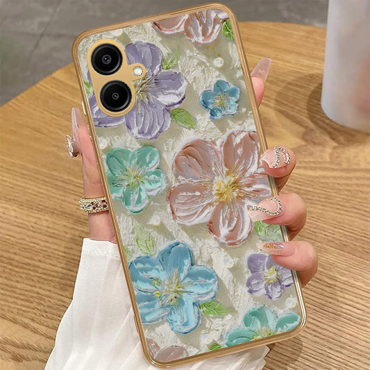 Samsung Galaxy A06 - Floral Series - Design 14 - Blue & Purple - HQ Premium Shine Durable Golden Electroplate Case