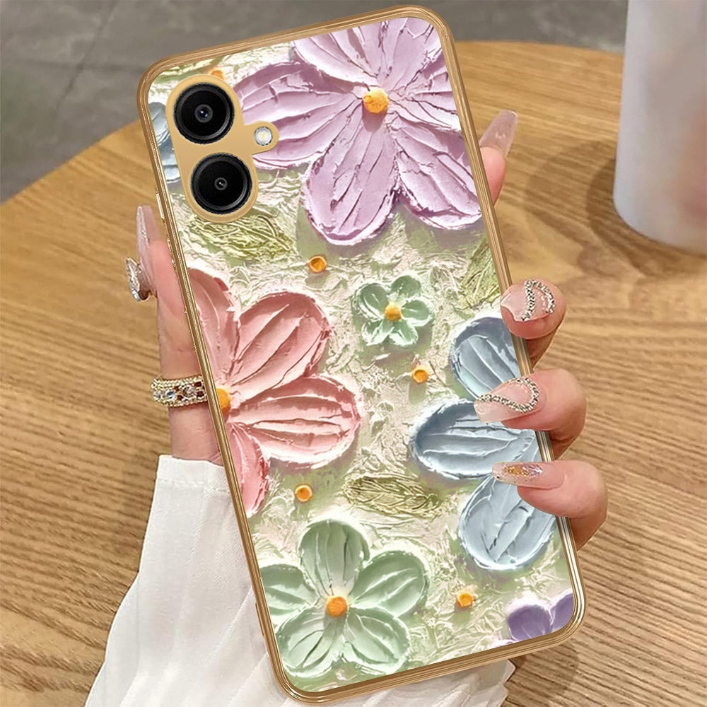 Samsung Galaxy A06 - Floral Series - Design 15 - Blue & Green - HQ Premium Shine Durable Golden Electroplate Case