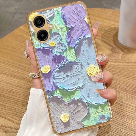 Samsung Galaxy A06 - Floral Series - Design 1 - Purple & Aqua - HQ Premium Shine Durable Golden Electroplate Case