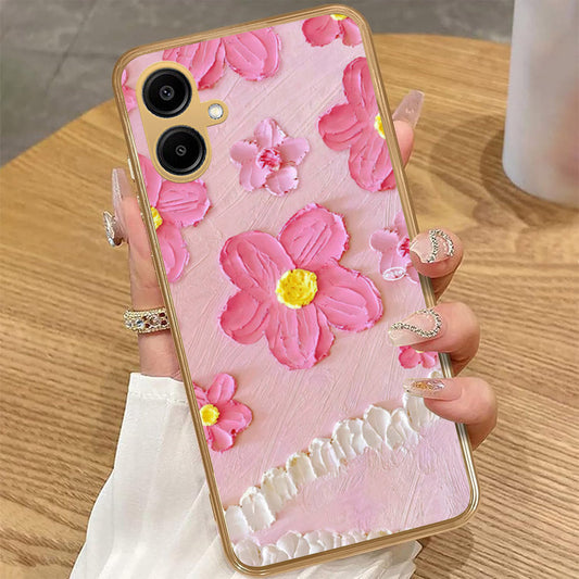 Samsung Galaxy A06 - Floral Series - Design 2 - Pink - HQ Premium Shine Durable Golden Electroplate Case