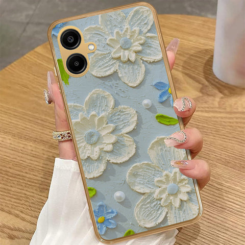 Samsung Galaxy A06 - Floral Series - Design 3 - Sky Blue - HQ Premium Shine Durable Golden Electroplate Case