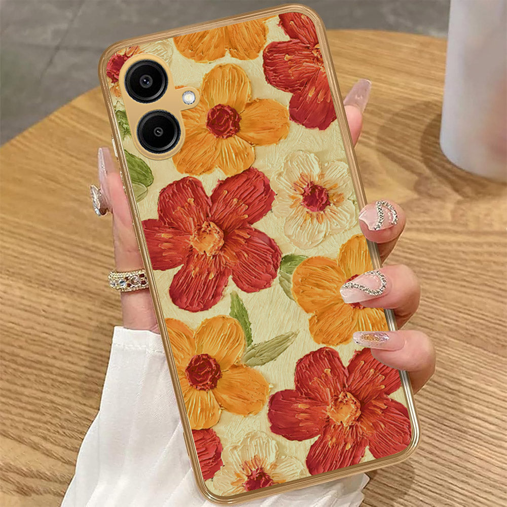 Samsung Galaxy A06 - Floral Series - Design 6 - Red & Orange - HQ Premium Shine Durable Golden Electroplate Case