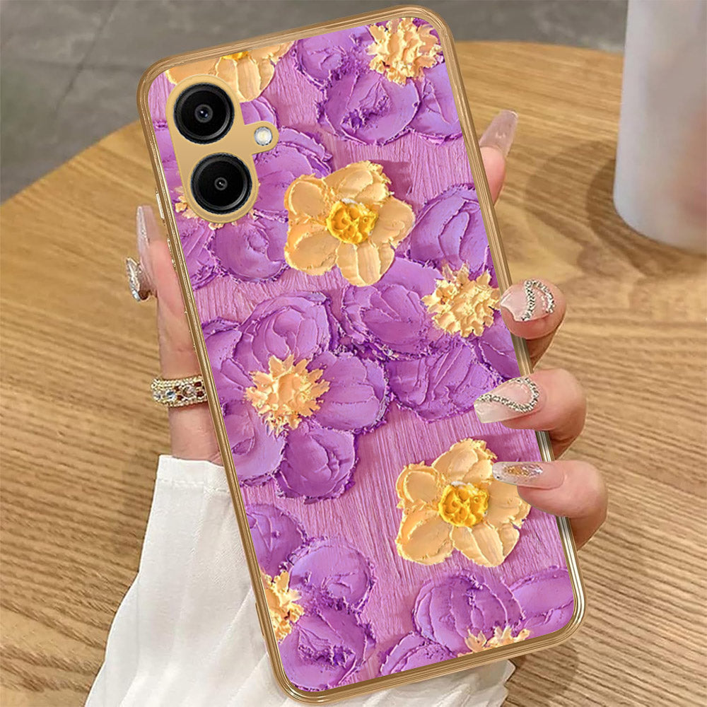 Samsung Galaxy A06 - Floral Series - Design 8 - Purple & Yellow - HQ Premium Shine Durable Golden Electroplate Case
